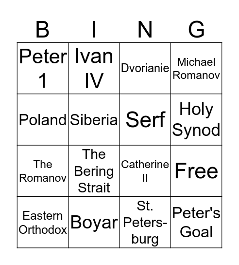 Russia  Bingo Card