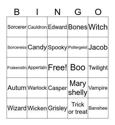 Halloween jenna Bingo Card