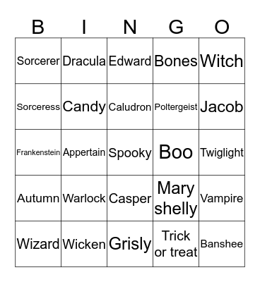 HALLOWEEN Mason liddle Bingo Card