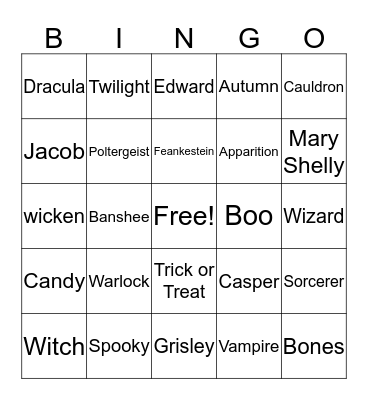 Halloween Bingo Card