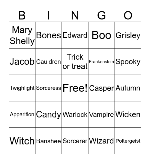 Holloween  Bingo Card