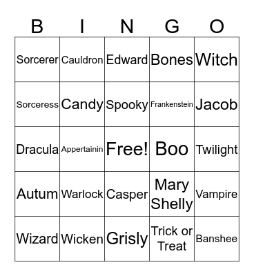 Halloween Elizabeth  Bingo Card