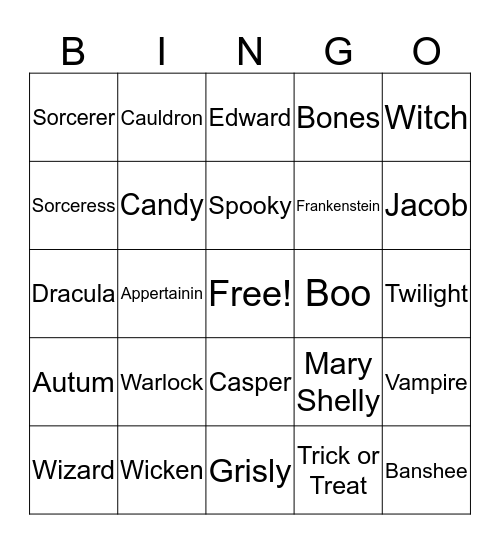 Halloween Elizabeth  Bingo Card