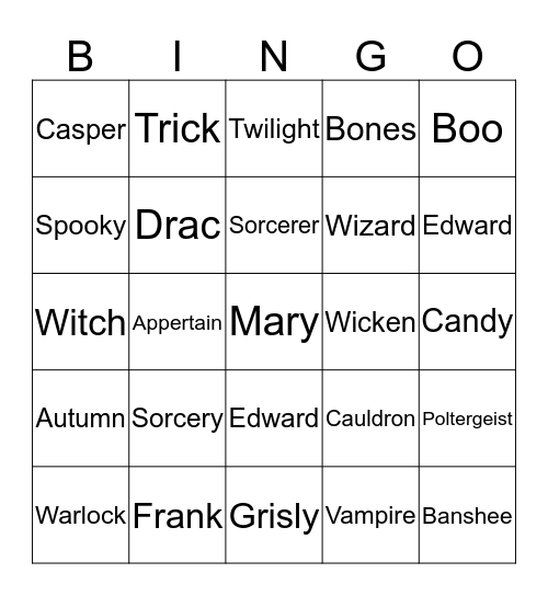 Halloween  Bingo Card