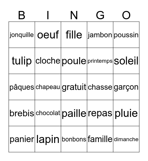 Bingo de Pâques Bingo Card
