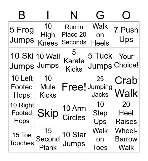 Fitness Bingo! Bingo Card