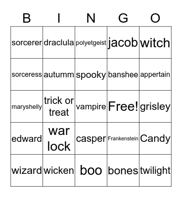hallowen riley dueber Bingo Card