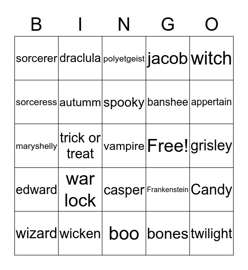hallowen riley dueber Bingo Card