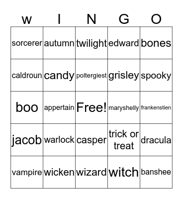Halloween Taryn Stocker Bingo Card