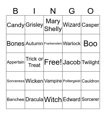 Halloween Katlyn Bingo Card