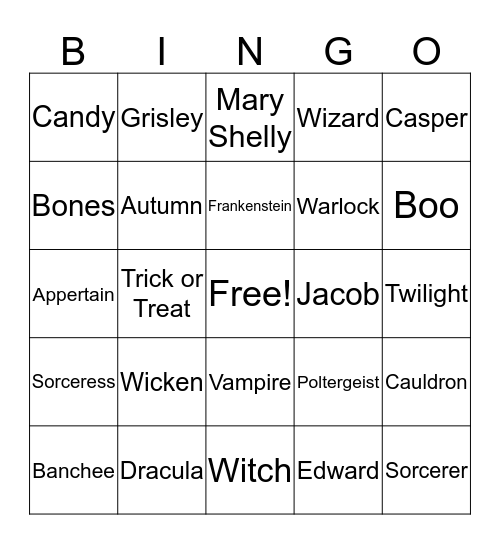 Halloween Katlyn Bingo Card