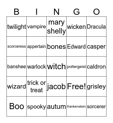 Halloween Emma Bingo Card