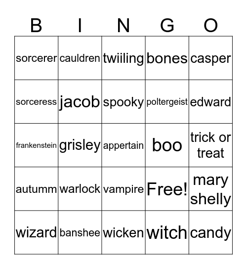 holloween Bingo Card