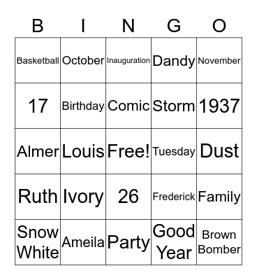 1937 Bingo Card