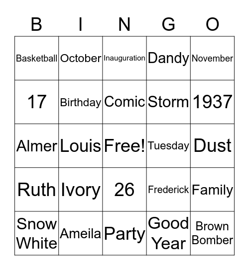 1937 Bingo Card
