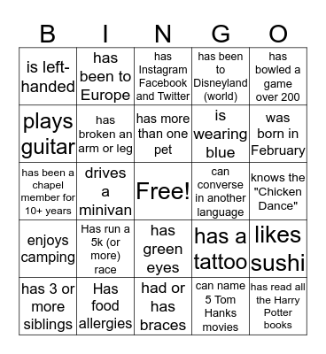 Find Someone Who . . . Bingo Card