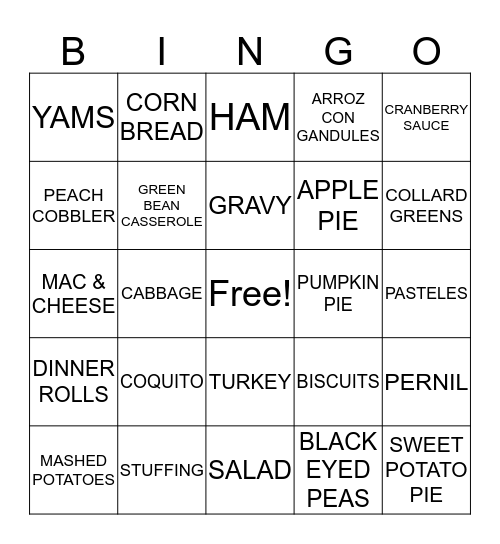 Thanksgiving Bingo Card