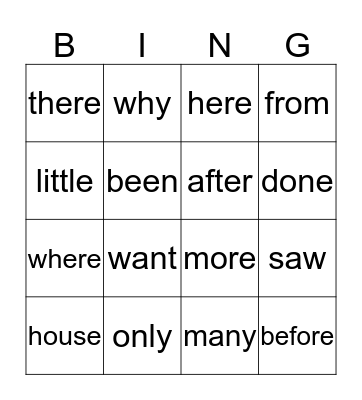 Heart Word Bingo Card