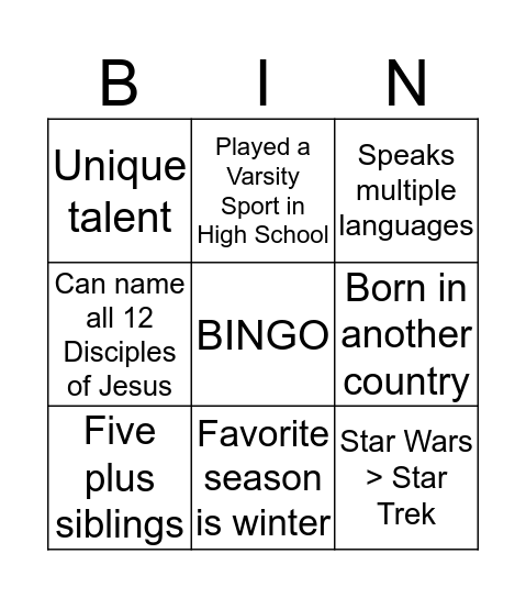 Untitled Bingo Card