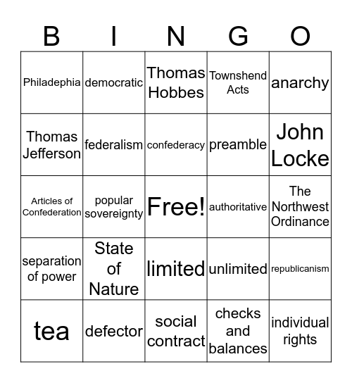 Government words and terms Units 1-3 Bingo Card