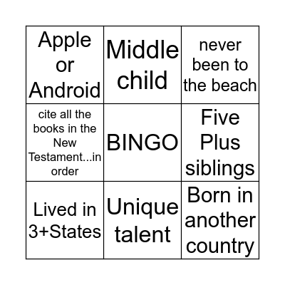 Turn up Bingo! Bingo Card