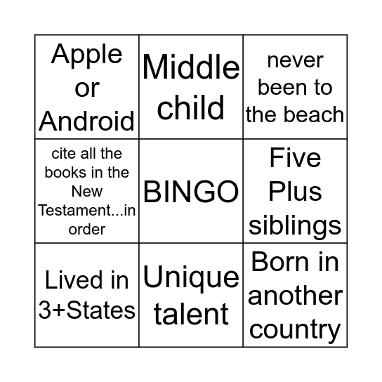 Turn up Bingo! Bingo Card