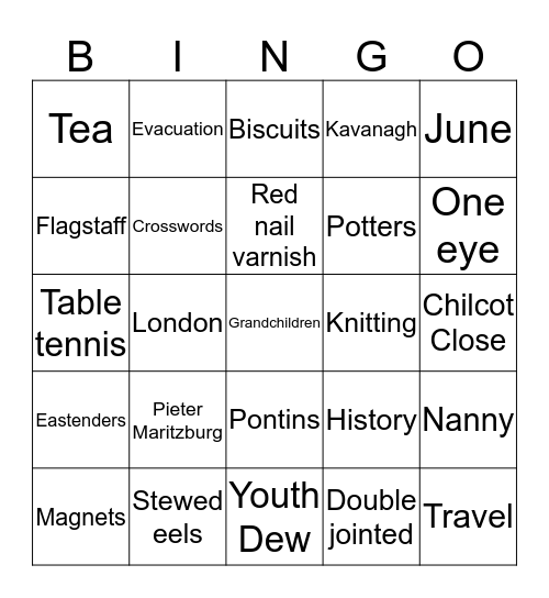 KAVANAGH Bingo Card