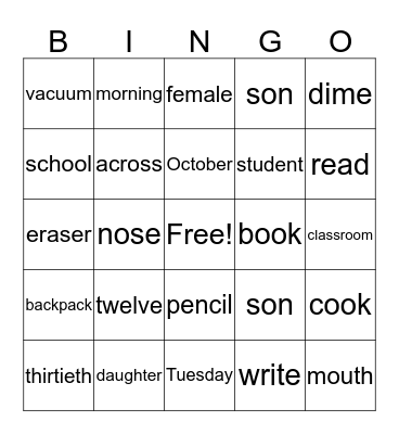ESL INTRO BINGO 1 Bingo Card