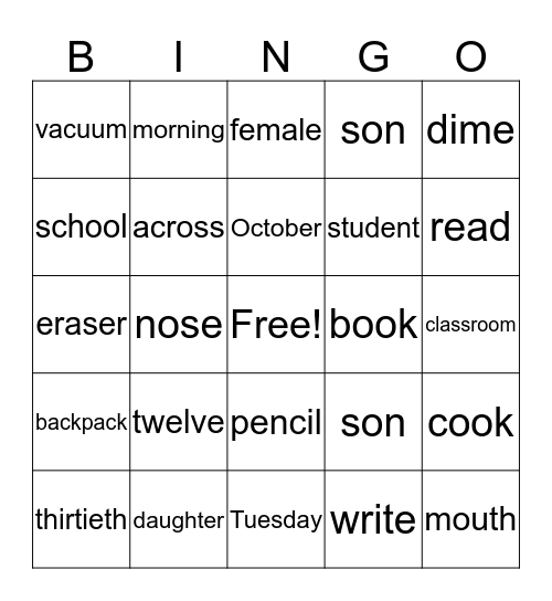 ESL INTRO BINGO 1 Bingo Card