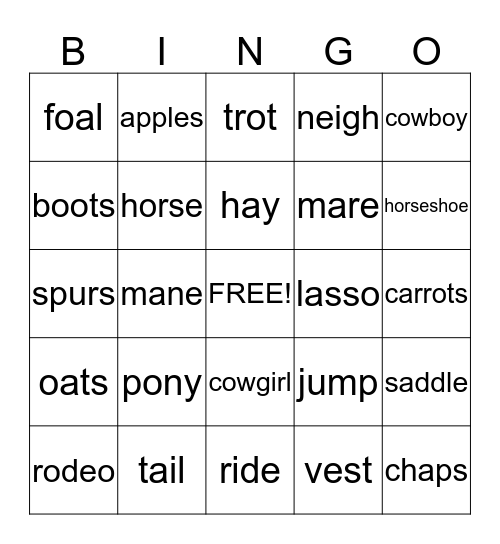 Sophia's Round Up Bingo Card