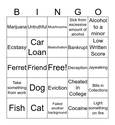 Fire Recruit Bingo Card