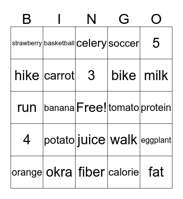 Health/Wellness Bingo Card