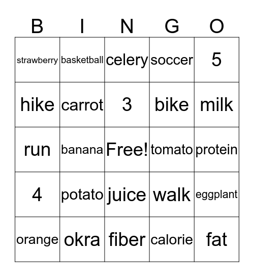 Health/Wellness Bingo Card