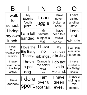 Get to Know You Bingo Card