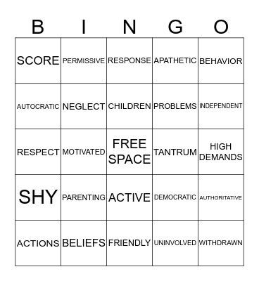 PARENTING STYLES Bingo Card