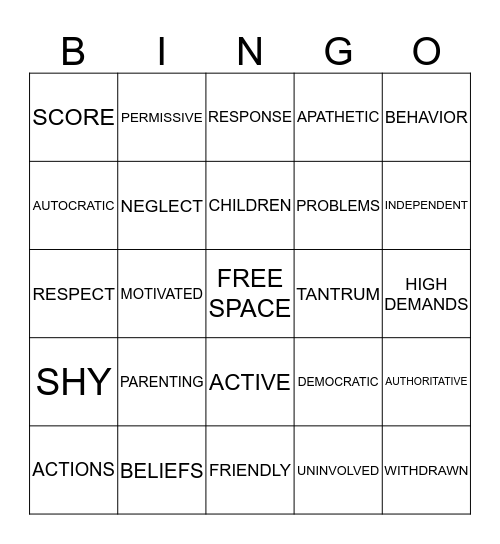 PARENTING STYLES Bingo Card