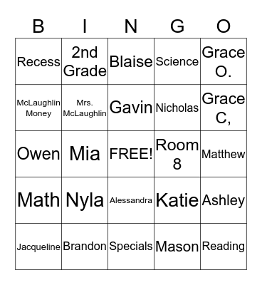 Room 8 2nd Grade Bingo Card