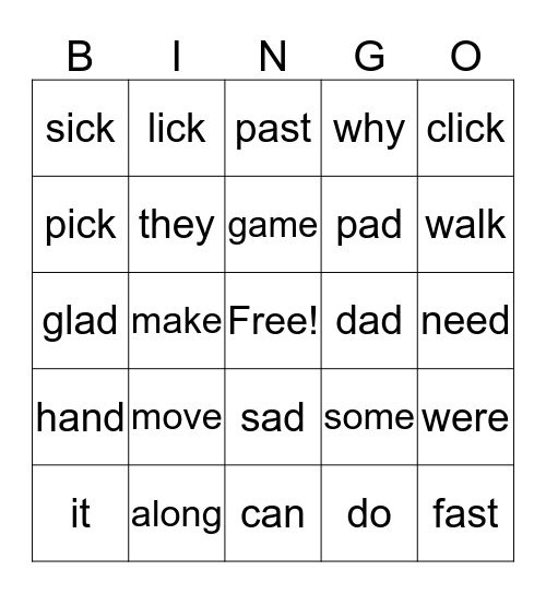 Sight Words 2 Bingo Card