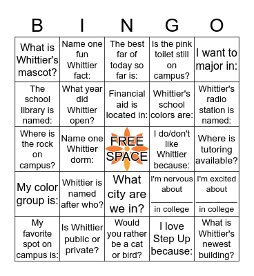 NAME: ______________________ Bingo Card