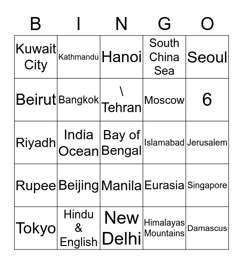 Asia Bingo Card