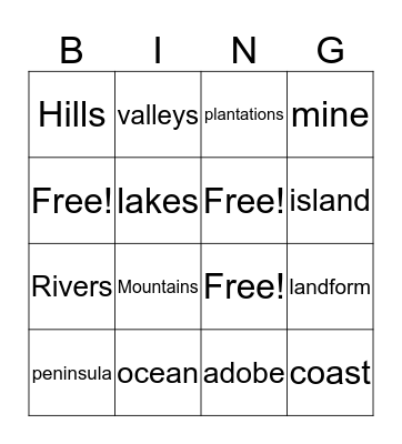 Land and Water Bingo Card