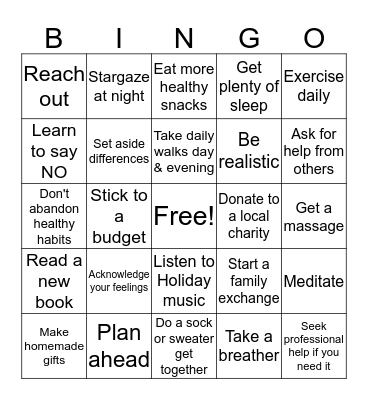 Say NO to Holiday Stress Bingo Card