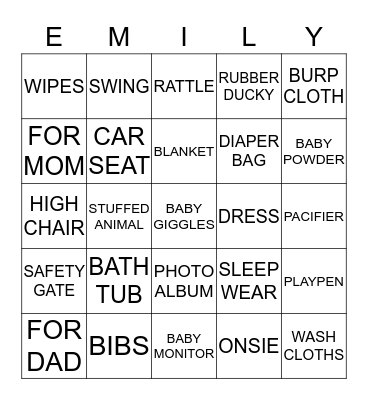 Baby Gift Bingo! Bingo Card