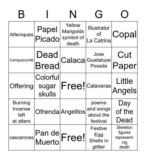 Dia de Los Muertos Bingo Card