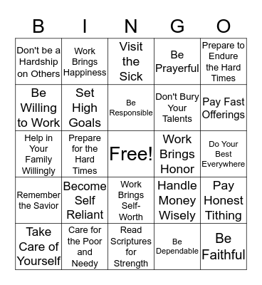 What Does it Mean to be Self Reliant? Bingo Card