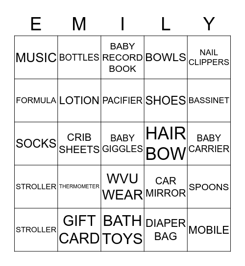 Baby Gift Bingo! Bingo Card