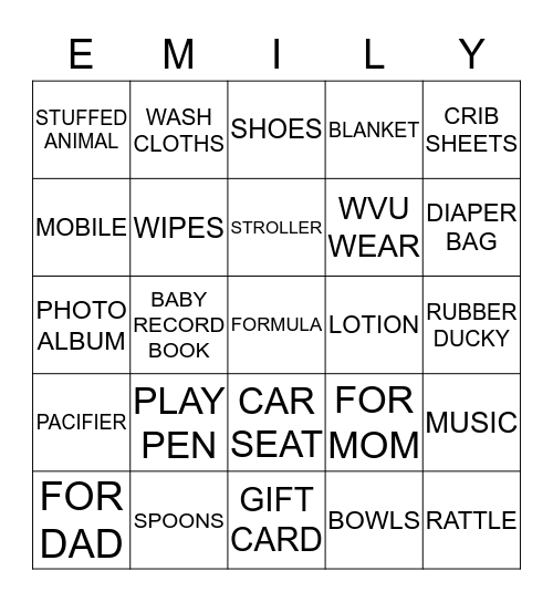 Baby Gift Bingo! Bingo Card