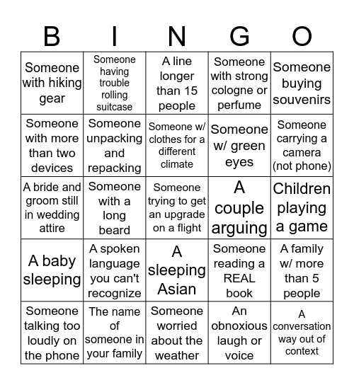 Airport Bingo Card