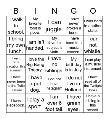 Get to Know You Bingo Card