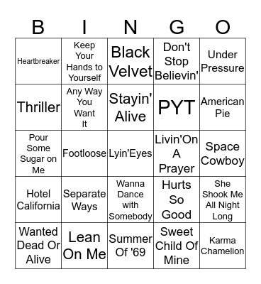 Songs Bingo Card